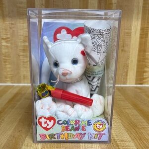 Ty White Beanie with Birthday Coloring Kit